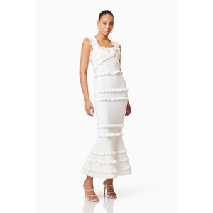 Elliatt Kimberly Frill Evening Maxi Dress White Party Date Bodycon Dress L NWT